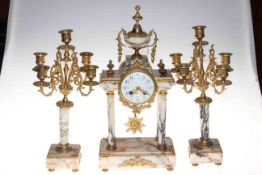 Victorian gilt metal mounted marble clock garniture,