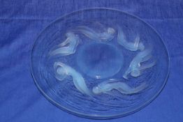 Lalique Sirens dish, having six opalescent nude lady deep border, scratched mark R.