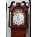 Victorian mahogany eight day longcase clock, having painted arched dial signed Taffinder, Rotherham,