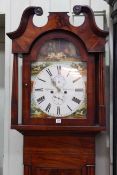 Victorian mahogany eight day longcase clock, having painted arched dial signed Taffinder, Rotherham,