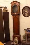 Early 19th Century oak longcase clock case, brass arched dial signed R.