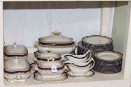 Royal Worcester Vitreous blue, gold and white dinner set with tureens and plates,