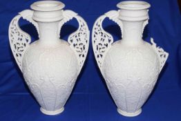 Pair of large 19th Century Copeland Parian Alhambra vases, 45cm.