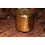 Large Victorian three footed log bin with two handles, 40cm by 39cm.