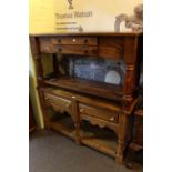 Two hardwood two drawer side tables.