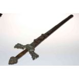 Heavy bronze replica sword and scabbard, length 95cm.