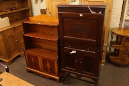 1920's oak fall front writing cabinet and yew waterfall cabinet bookcase.