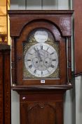 19th century oak eight day longcase clock, having brass arched dial signed W.