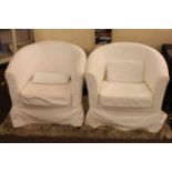 Pair contemporary tub armchairs with removable covers and skin rug (3).