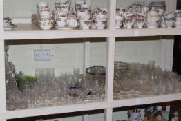 Glass decanters, bowls, vase, sundae dishes and assorted glasses.