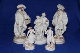Pair of Victorian Parian figures of 18th Century gentleman with book,
