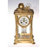 French gilt bronze/ormolu four bevelled glass mantel clock, the movement signed L.