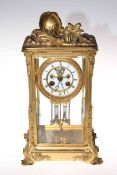 French gilt bronze/ormolu four bevelled glass mantel clock, the movement signed L.