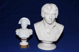 Josh. Pitts Parian bust of Lord Nelson, 23.5cm; and small Parian bust of Napoleon, 15cm (2).