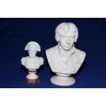 Josh. Pitts Parian bust of Lord Nelson, 23.5cm; and small Parian bust of Napoleon, 15cm (2).