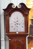 19th Century inlaid mahogany eight day longcase clock, having silvered arched dial signed G.