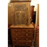 Victorian mahogany five drawer chest and carved oak corner wall cabinet.