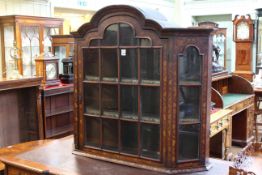Dutch floral marquetry arched top and glazed panel wall cabinet with canted corners, 111.