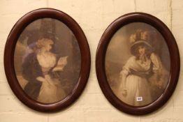 Pair oval framed portrait prints of ladies.