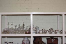 Noritake and Eggshell tea sets, four glass decanters, glass epergne, glasses, etc.