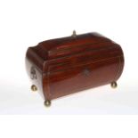 Good Regency brass inlaid rosewood tea caddy, having two compartments and blending bowl,
