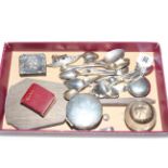 Collection of small silver items including ring box, match striker, spoons, etc.