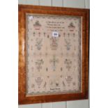 Maple framed sampler, Elizabeth Gray 1814, 53cm by 41cm including frame.