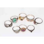 Collection of eight silver gem set rings.