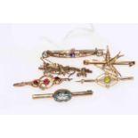 Collection of six Edwardian/1920's gold bar brooches including 15 carat gold,