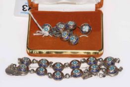 Russian silver and enamel bracelet, pendant, brooch and earring set.