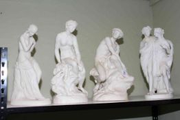 Collection of four Victorian Parian figures; Foley INNOCENCE, 41cm, BACCHUS and ARIADNE, 47cm,