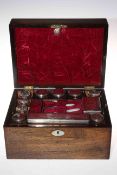 Victorian rosewood work box, having fitted interior with bottles.