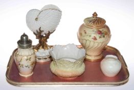 Royal Worcester blush pot pourri, shell and coral vase, two Locke vases and Carlton Ware caster (5).