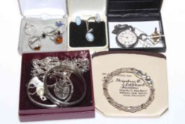 Collection of silver jewellery and 19th Century silver fob watch.