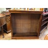 Victorian walnut open bookcase on plinth base, 121cm by 122cm.