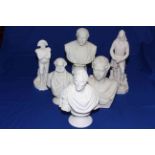 Four Victorian Parian busts; Lord George Bentick by Count D'Orsay,