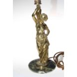 Victorian gilt brass maiden water carrier converted to table lamp, 33cm to lamp holder.