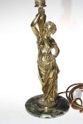 Victorian gilt brass maiden water carrier converted to table lamp, 33cm to lamp holder.