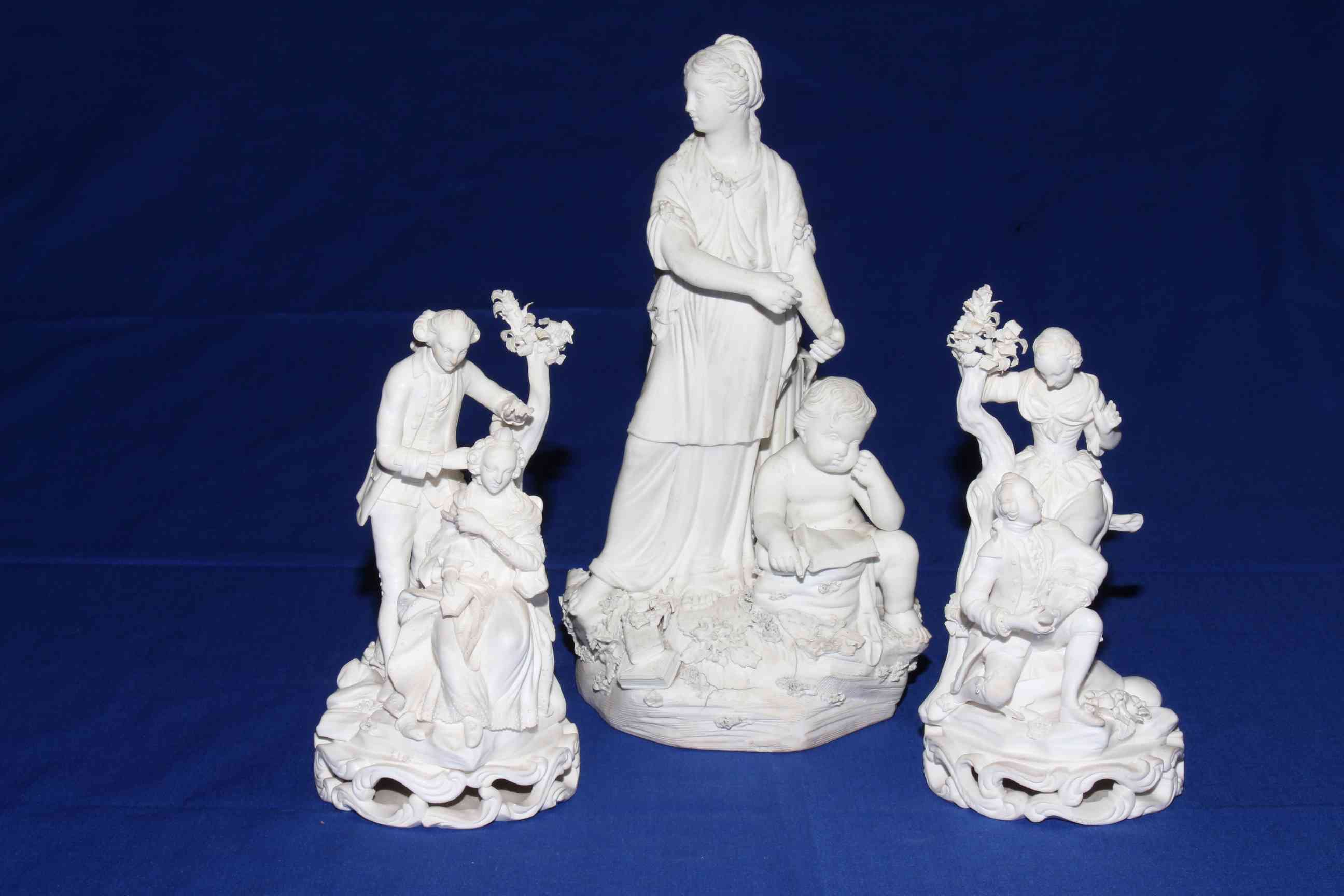 Pair early 19th Century Bisque figures of gallants and maidens,