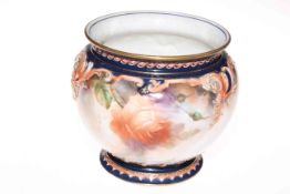 Hadleys Worcester porcelain jardiniere painted with roses and having scroll moulded border,