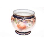 Hadleys Worcester porcelain jardiniere painted with roses and having scroll moulded border,