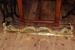 Good Victorian brass fender, pierced and with scroll decoration,