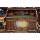 Late 19th/early 20th Century mahogany nine drawer double pedestal cylinder roll top desk,