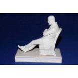 Coalport George Abbott Parian figure of seated Duke of Wellington, height 25cm, length 26cm.