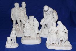 Collection of five Victorian Parian groups including Joe's Farewell by DC French,