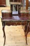 French inlaid and ormolu mounted ladies writing desk having central mirror back flanked by four