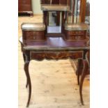 French inlaid and ormolu mounted ladies writing desk having central mirror back flanked by four