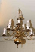 Two tier nine branch brass chandelier.