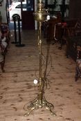 Edwardian brass telescopic standard oil lamp, converted to electric, with shade.