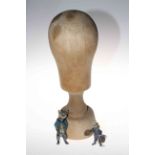 Vintage milliners wooden hat stand, and two Austrian animal figures.